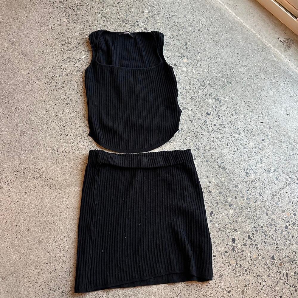 Chyri Women’s Large Skirt Tank Set Black Ribbed Stretchy Mini Skirt Party Square